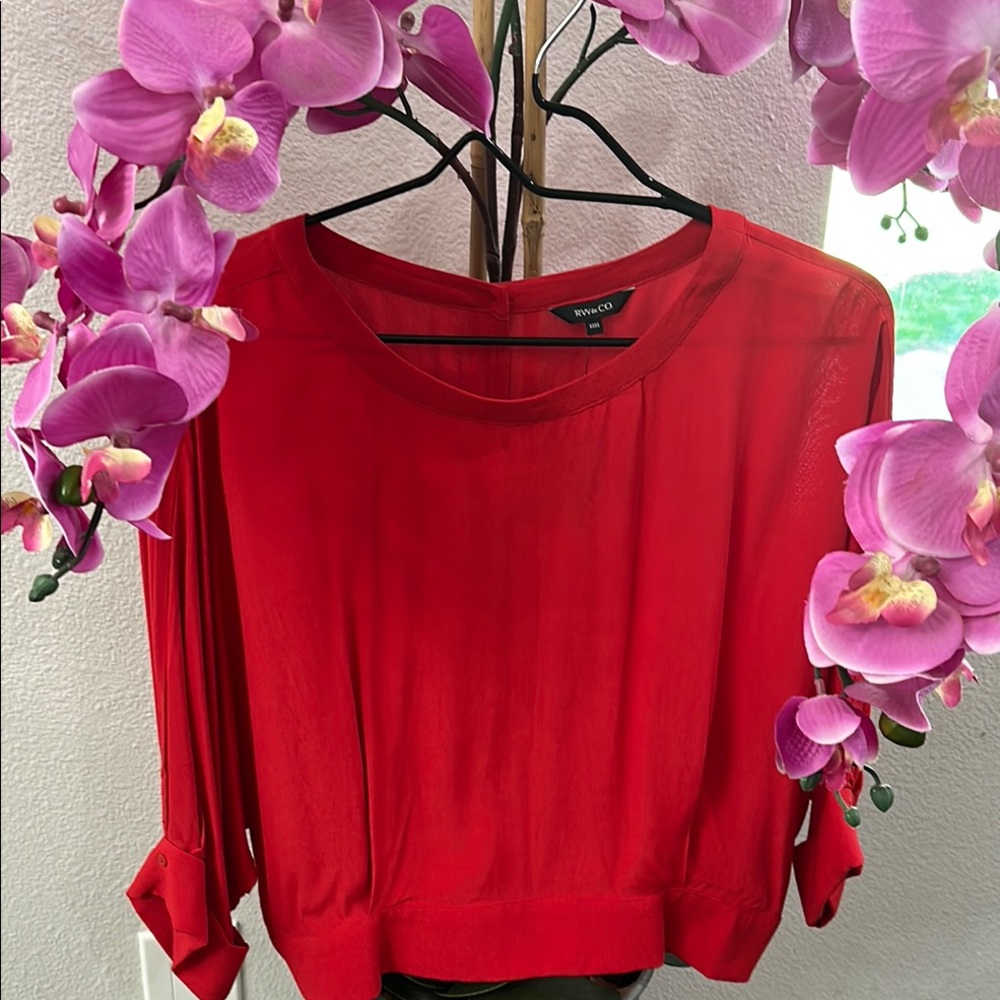 RW&CO. Red Boxy Blouse with Relaxed Sleeves